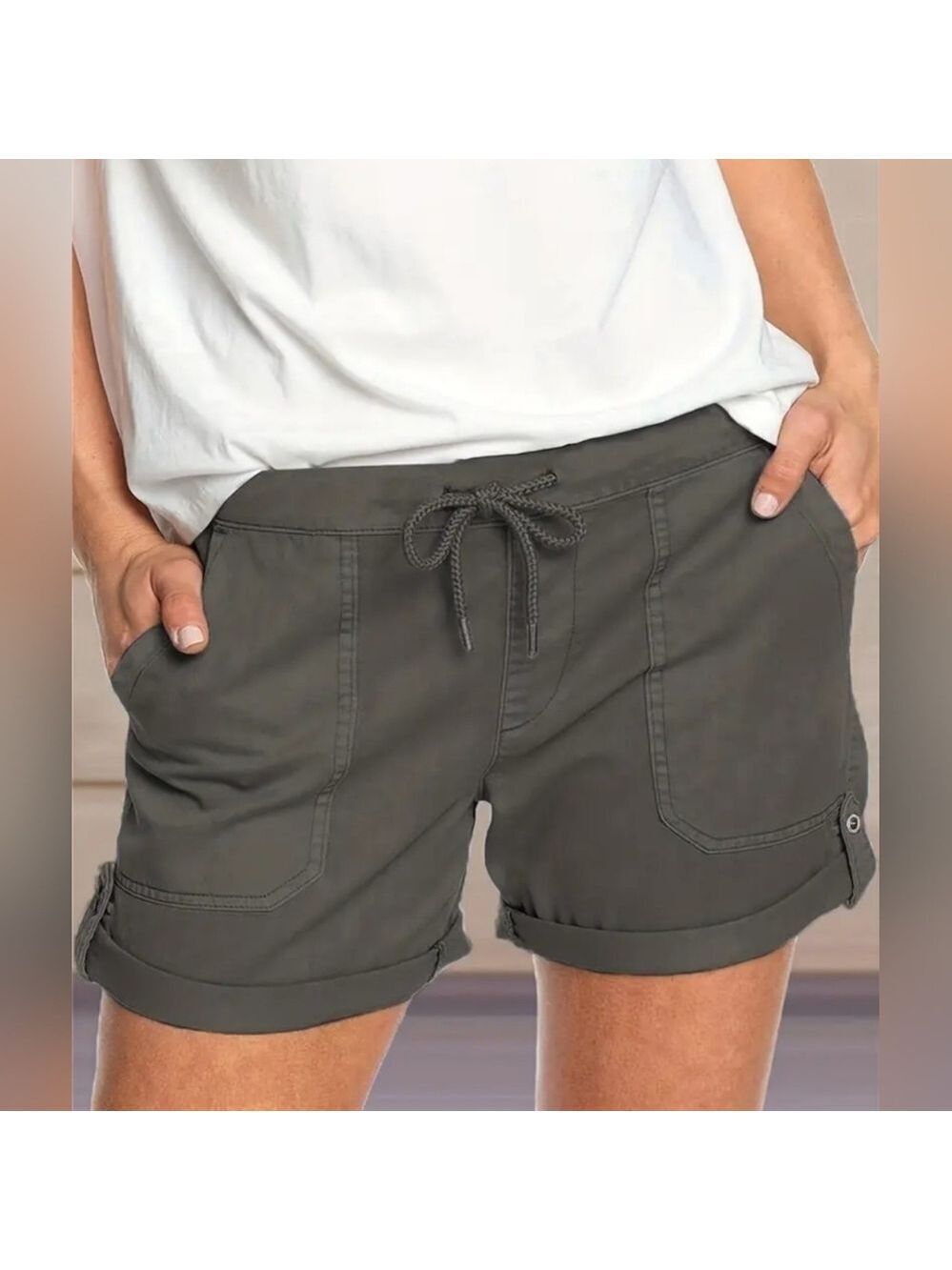 Women's Dark Grey Solid Drawstring Shorts Medium - New Without Tags